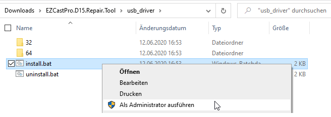 install.bat als Administrator ausführen