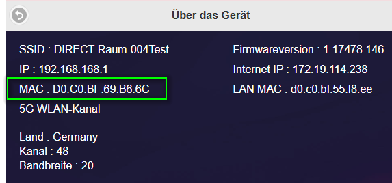 MAC-Adresse im Rubrik Über