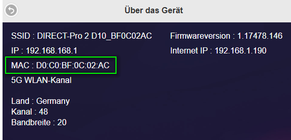 MAC-Adresse im Rubrik Über
